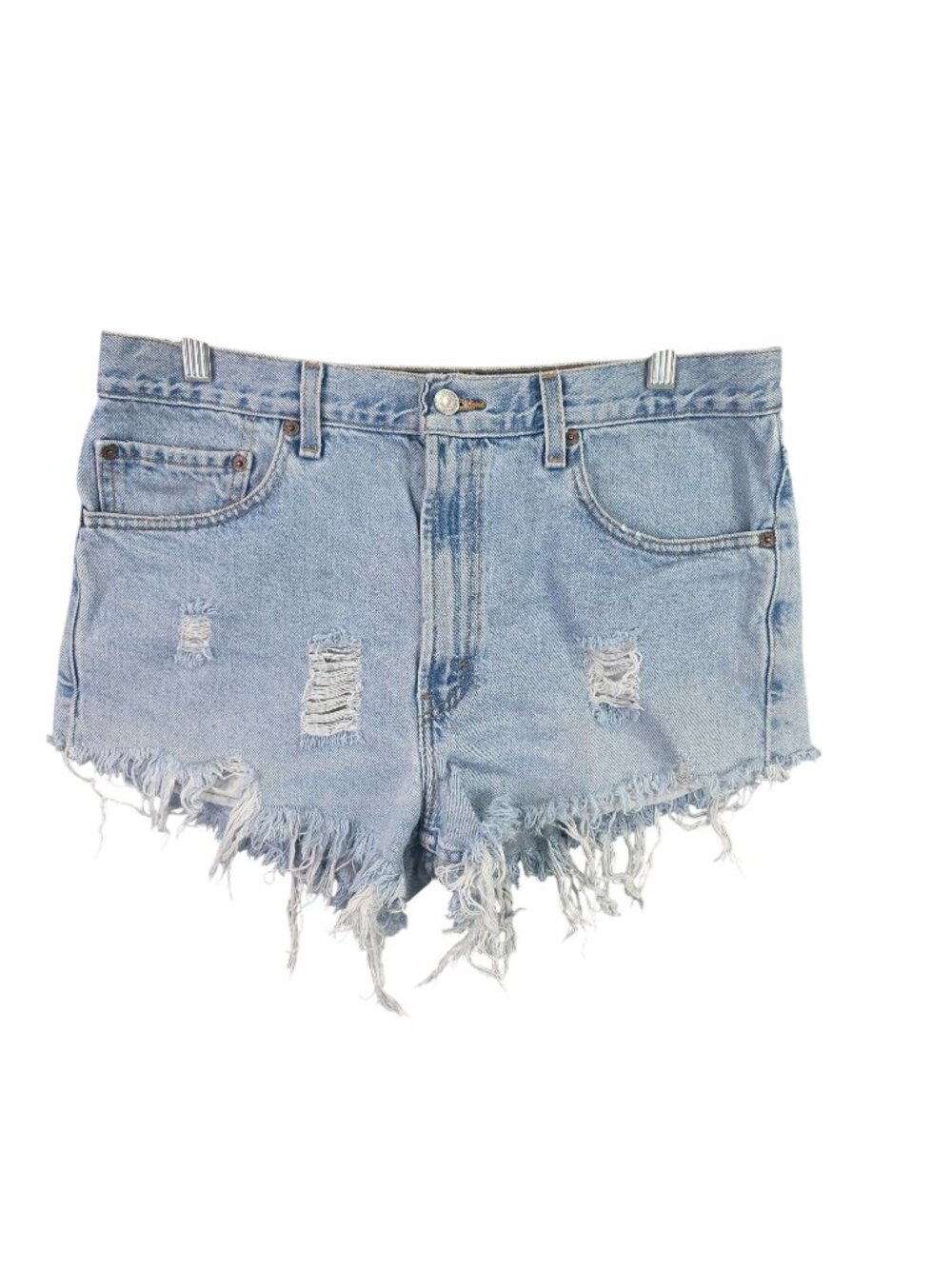Womens Levi's 505 Distressed Blue Denim Cut Off Shorts 3.5" Inseam Size 34